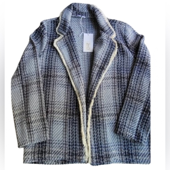 Jackets & Blazers - Giorgia Giannini women’s blue & white tweed jacket. Cream fringe. Lrg. N…